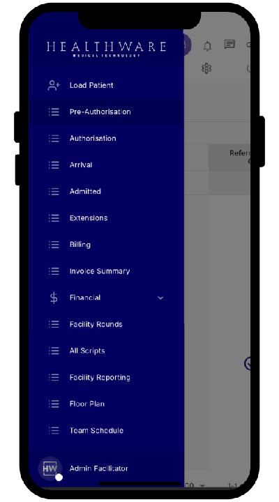 HealthWare mobile application interface